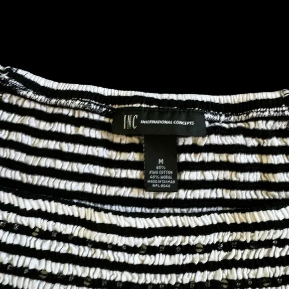 Black-White Stripe Babydoll Blouse Sz M - Picture 9 of 12